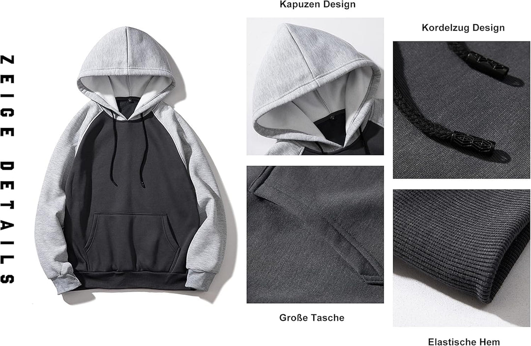 MANLUODANNI Herren Kapuzenpullover Raglan Men's Hoodie Pullover mit Kapuze Casual Sweatshirt Classic