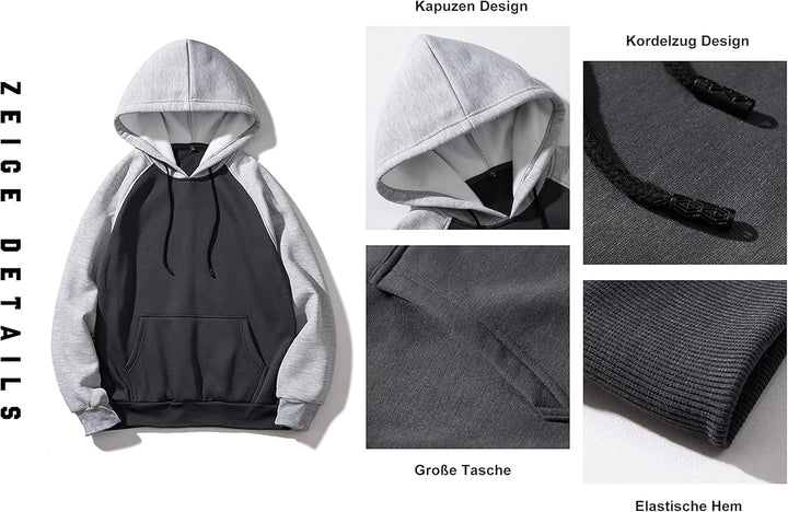 MANLUODANNI Herren Kapuzenpullover Raglan Men's Hoodie Pullover mit Kapuze Casual Sweatshirt Classic