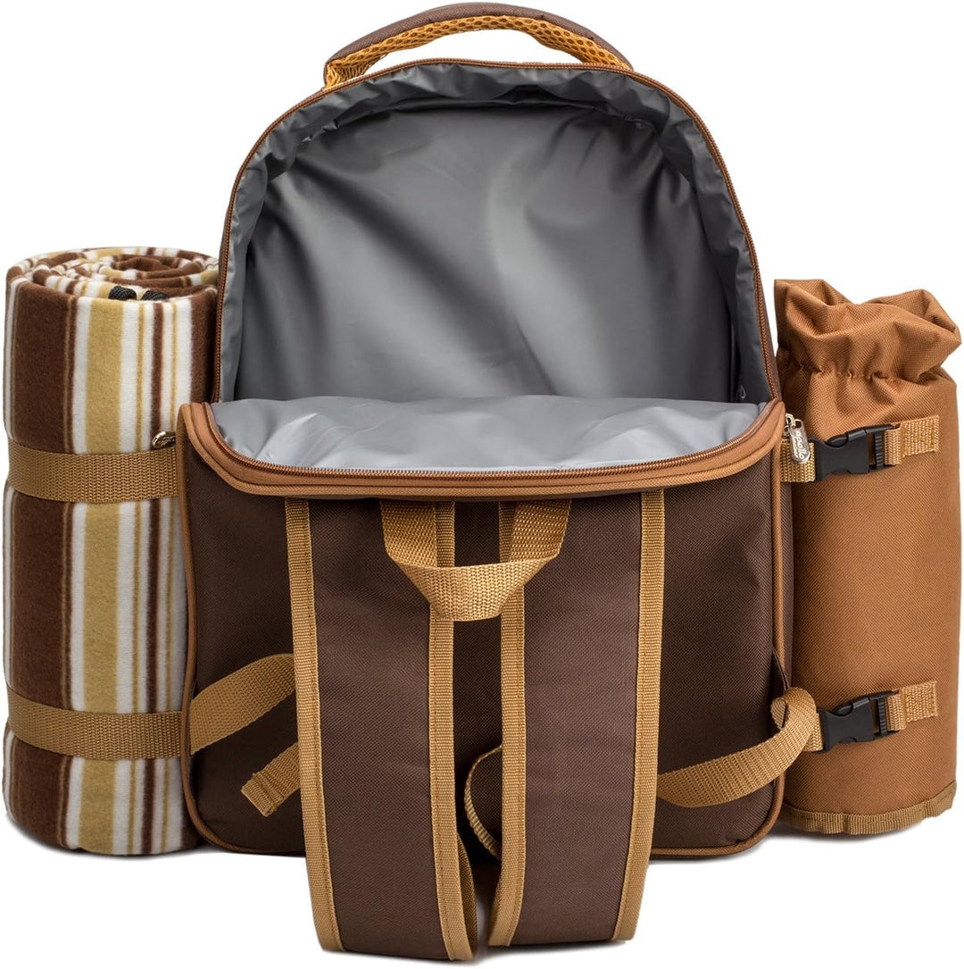 apollo walker 2 Person Picknick Rucksack Hamper Kühltasche mit Geschirr Set & Decke, Braun-4