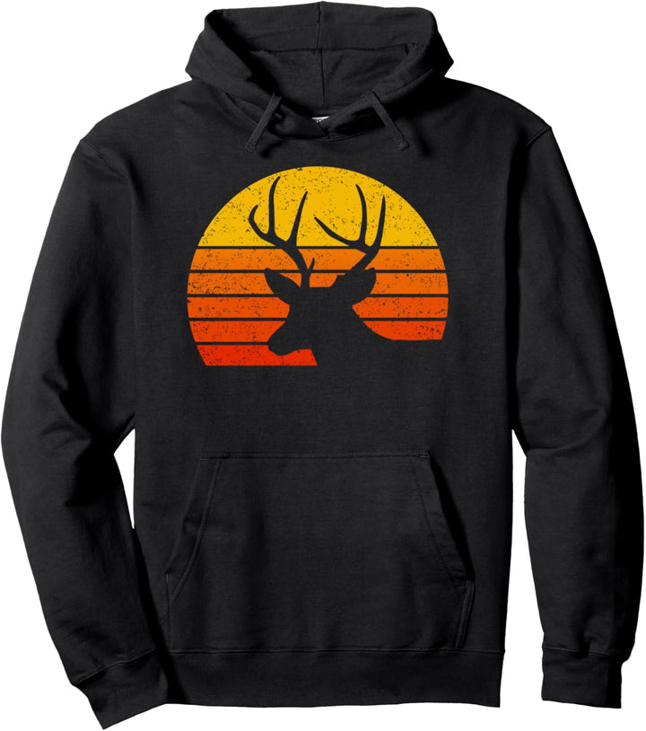 Vintage Hirsch Wald Geweih Sonnenaufgang Wandern Pullover Hoodie