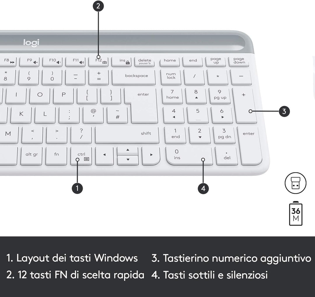 Logitech MK470 Slim Combo Kabelloses Tastatur-Maus-Set, 2.4 GHz Verbindung via Nano-USB-Empfänger, 1