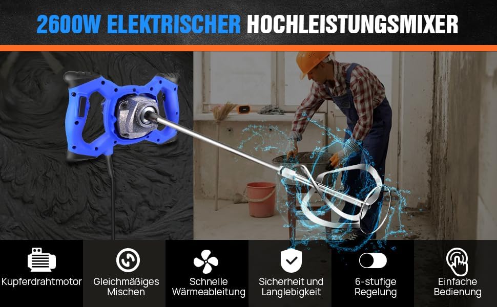Mörtelrührer Rührwerk für Mischgut Beton, Mörtel, Putz, Handrührwerk, Rührgerät Mörtel Betonrührer E