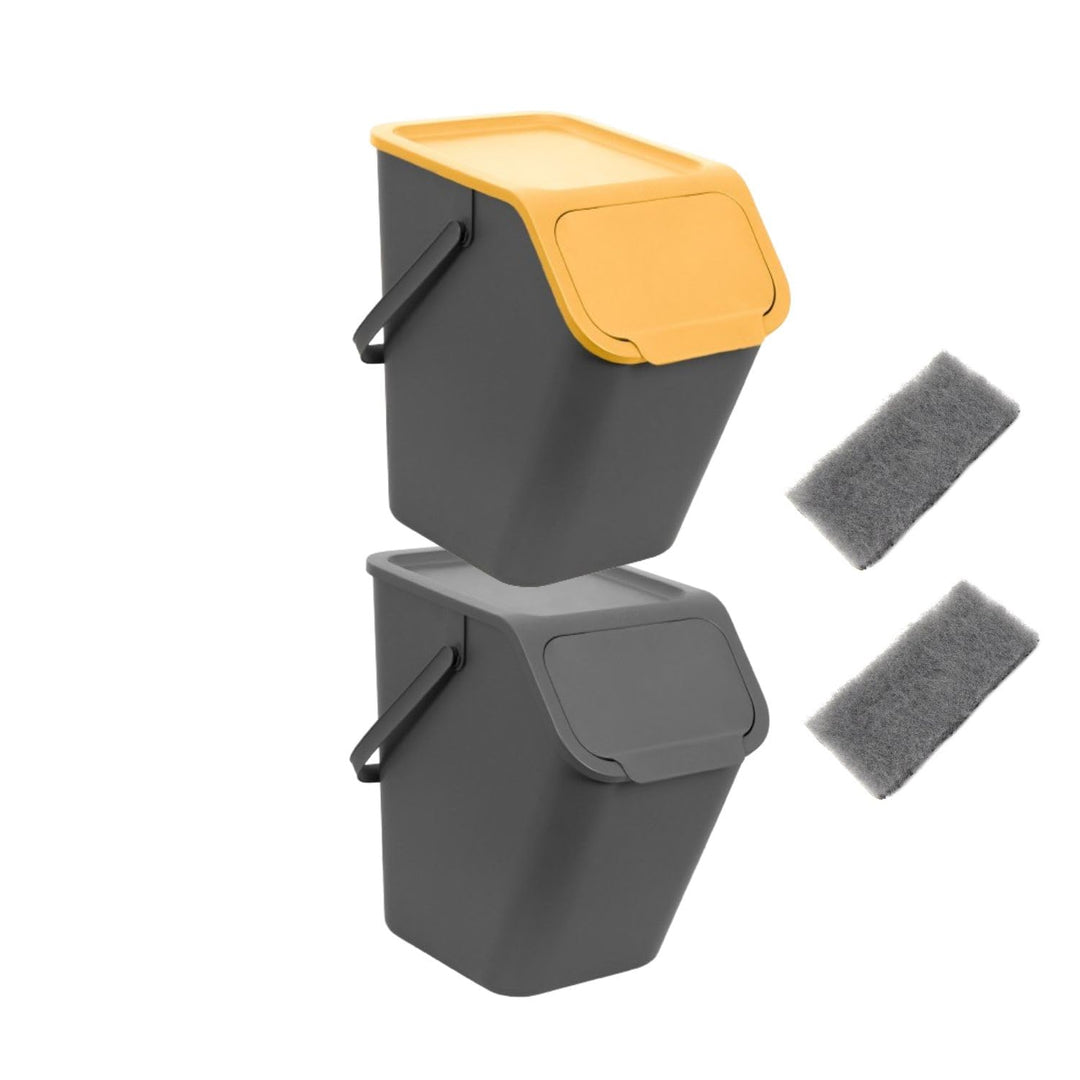 Go Practic 2-er Mülleimer-Set Küche Mülltrennsystem 2x Mülleimer 25l mit Deckel und 2-Pack Bioaktivk