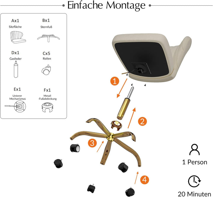 HULALA HOME Bürostuhl, Computerstuhl, Schminkstuhl aus Samt, moderner Schreibtischstuhl mit drehbare