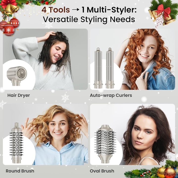MESCOMB 5 in 1 Airstyler & Hairstyler Set – Ionen Föhn, Auto Lockenstab & Volumenbürste – Schnelltro