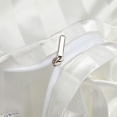 Beige Bettwäsche 200x200 Satin Streifen Glänzend Glanzsatin Uni Wende Bettwäsche Set Seide Glatt Lux