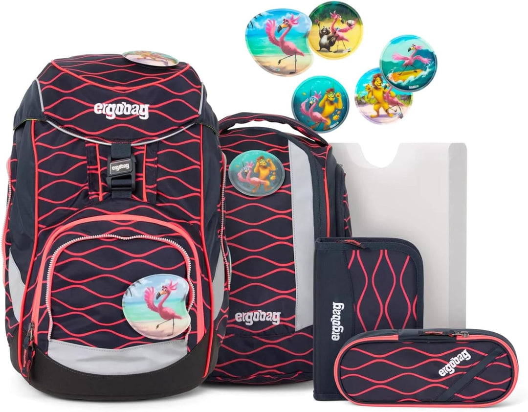ergobag pack Set ergonomischer Schulrucksack, Set 6-teilig AlarmBärreitschaft - Rot