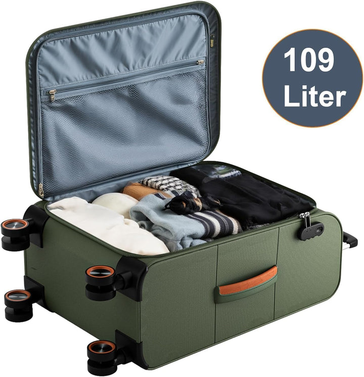Stoff Kofferset 2 Teilig - Handgepäck und gross Weichschalenkoffer Grün Set(S+L), Grün Set(S+L)