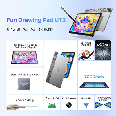 UGEE UT2 Fun Drawing Pad Standalone No Computer Needed mit 10,36 Zoll 2K Display und NanoMatte Finis