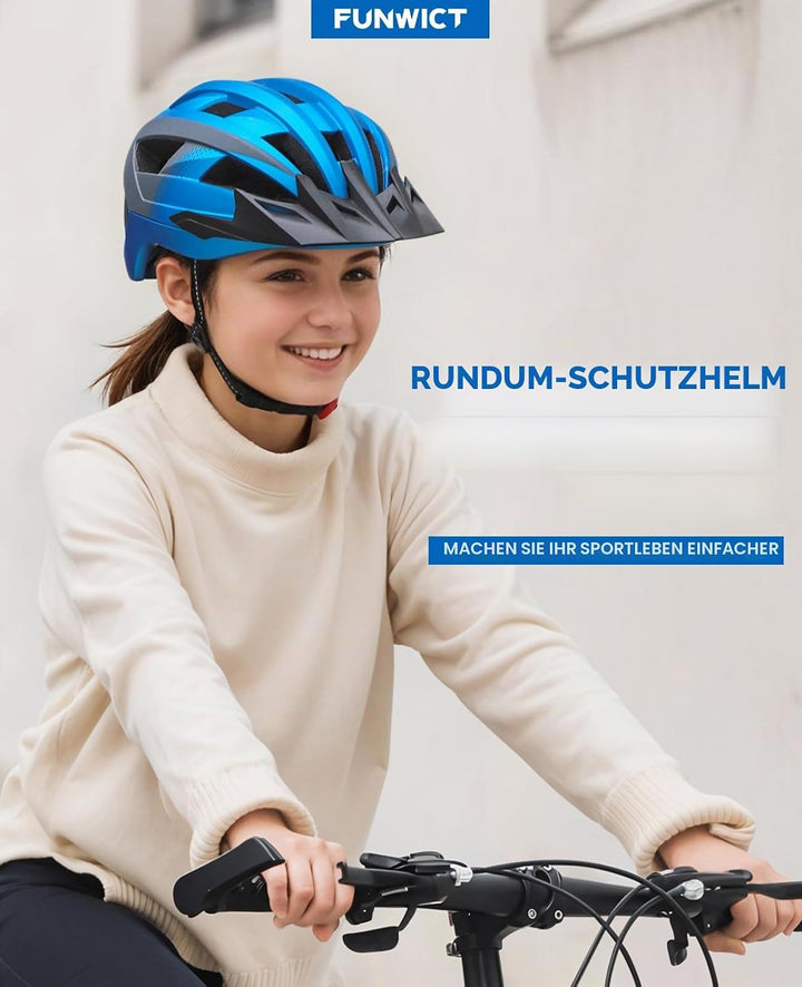 FUNWICT Fahrradhelm mit Visier für Herren Damen, Leichte Fahrradhelm mit Magnetischem Brille und USB