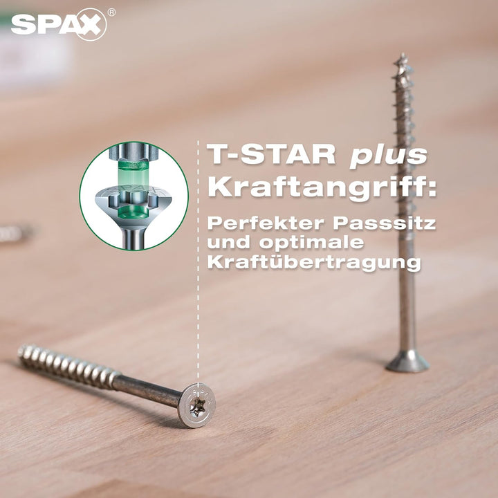 SPAX Universalschraube, 5 x 80 mm, 180 Stück, Teilgewinde, Senkkopf, T-STAR plus T20, 4CUT, WIROX A9