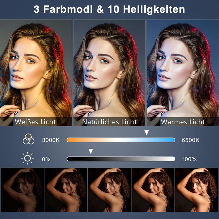 Ringlicht mit Stativ,Ring Light Tisch Selfie Licht Ringleuchte Lichtring,10.5 Zoll 3 Lichtfarben 10