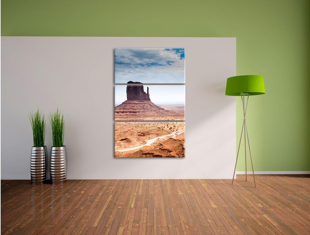 Pixxprint Monument Valley als Leinwandbild | Grösse: 3 Teilig (120x80) | Wandbild| Kunstdruck | fert