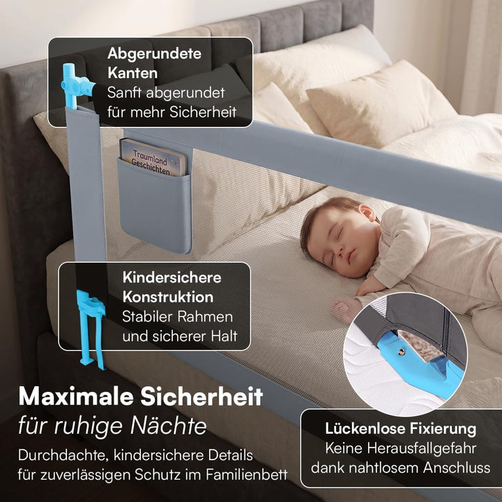 Bellabino Drina Rausfallschutz – Bettschutzgitter 150 cm Dunkelgrau – Bettgitter höhenverstellbar 69
