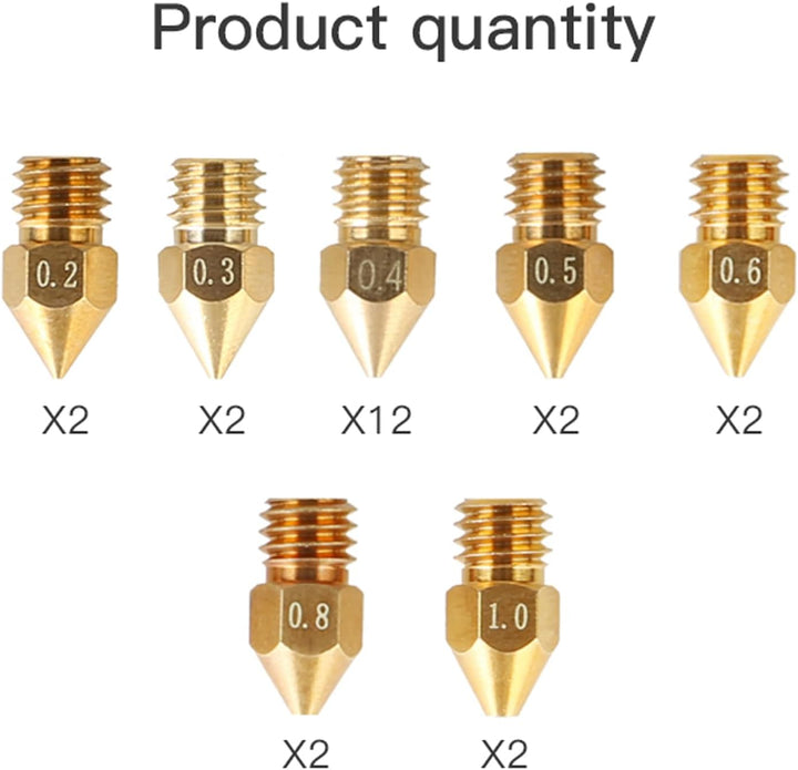 Creality 24PCS Brass Nozzles for Ender 3, 3D Printer Parts 12PCS 0.4mm, 2PCS 0.2mm, 0.3mm, 0.5mm, 0.