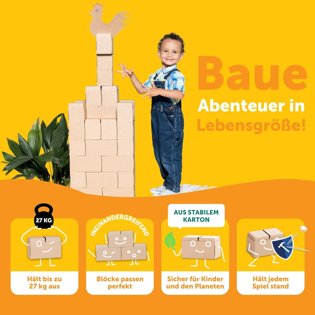 Gigi Bloks 200 Teile XXL Bausteine Aus Pappe Set, Grosse Bausteine Für Kinder Mit Verriegelungssyste