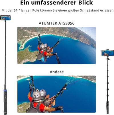 ATUMTEK 130CM Selfiestick, Bluetooth Selfie-Stick mit Hochbelastbarem Aluminium und Rutschfesten Dre
