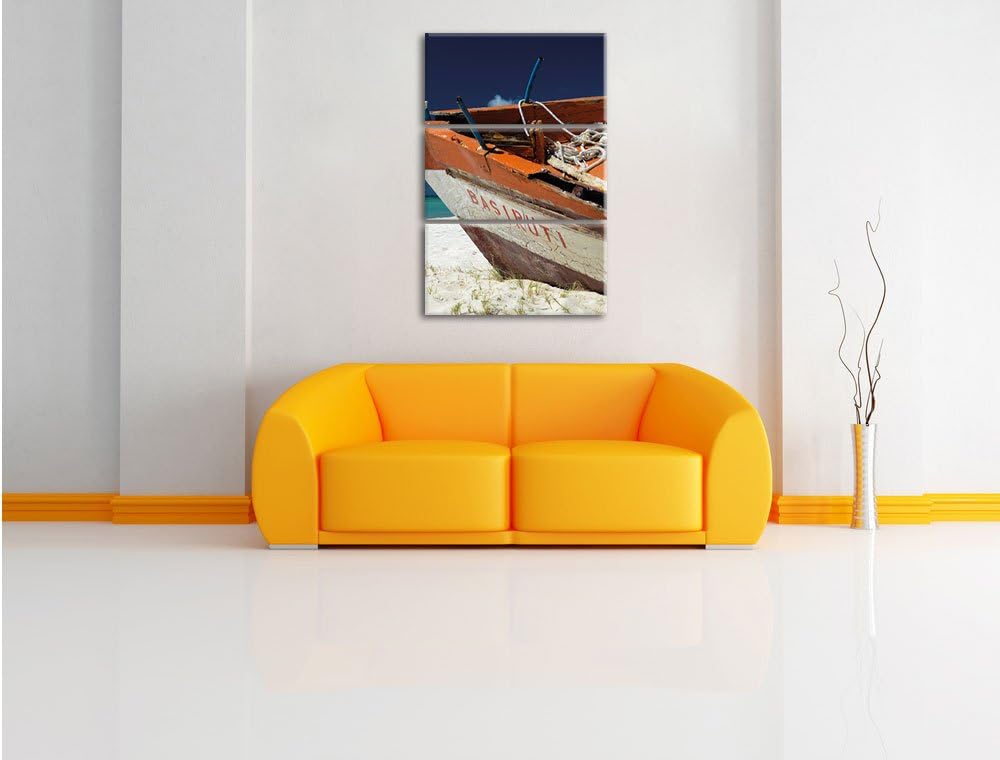 Pixxprint Boot am Strand 3-Teiler Leinwandbild 120x80 Bild auf Leinwand