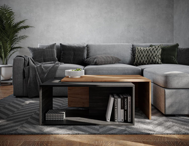 PLATAN ROOM Couchtisch Kaffeetisch 2er Set 90x48x40 cm, moderner Wohnzimmertisch, Sofatisch mit Stau