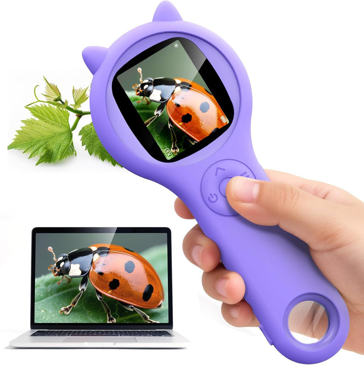 Ashfly Handy mikroskop für Kinder, 2,0" IPS-Bildschirm 200X Taschenmikroskop Kinder, 8 LEDs USB-Ansc