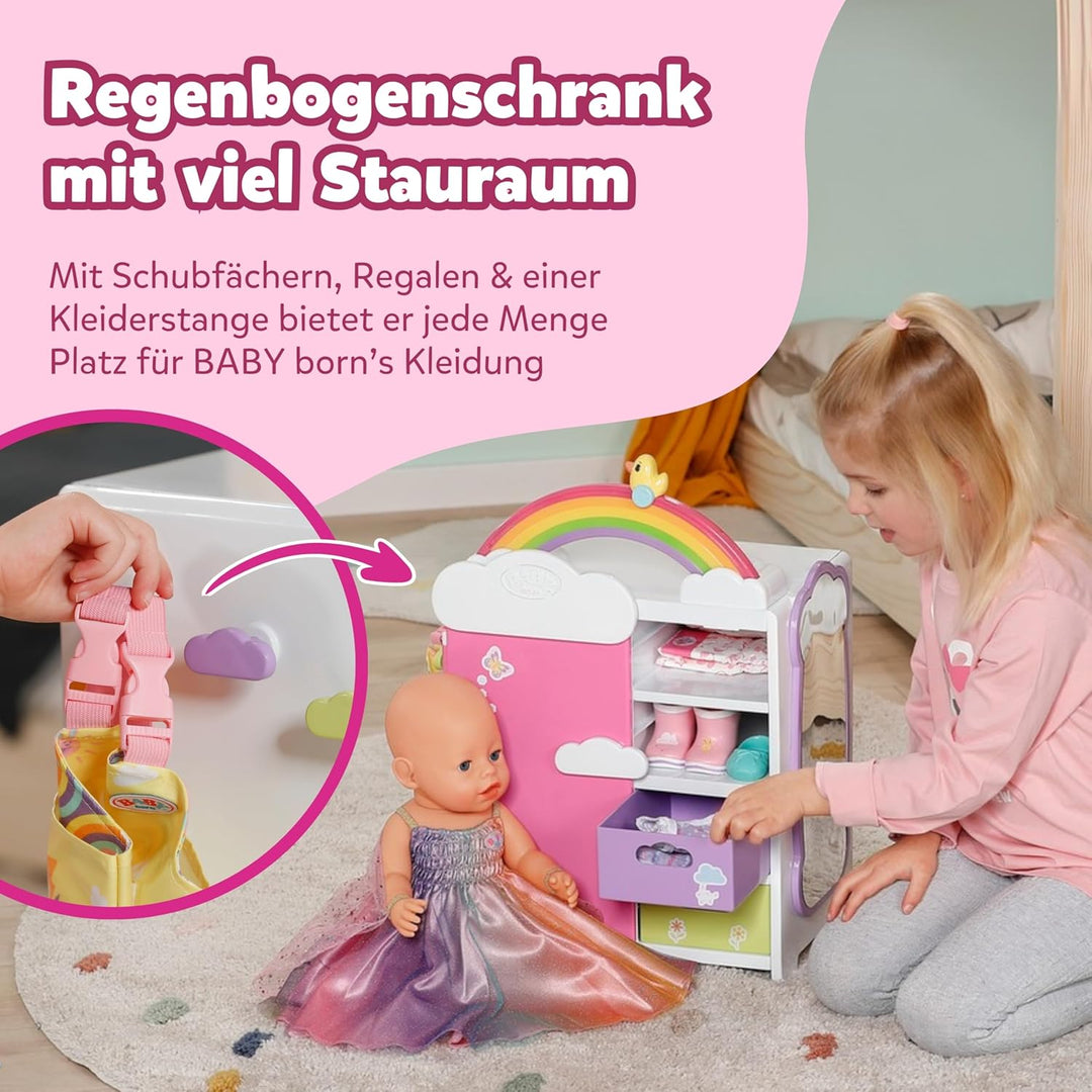 BABY born Regenbogenschrank, Puppenkleiderschrank, Aufbewahrung für Puppenkleidung mit leuchtendem R