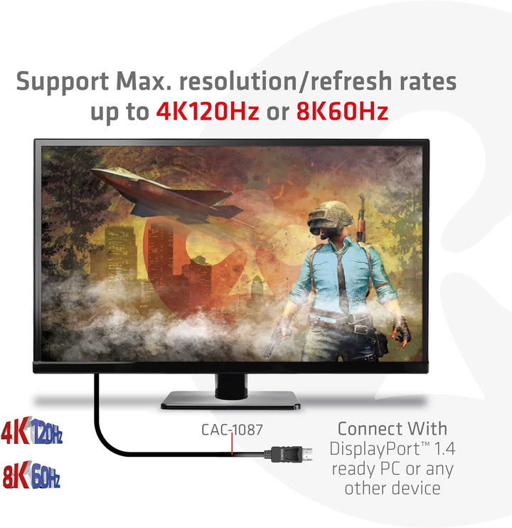 Club3D CAC-1087 DisplayPort 1.4 auf HDMI 4K120Hz oder 8K60Hz HDR10 Kabel 3m St./St.