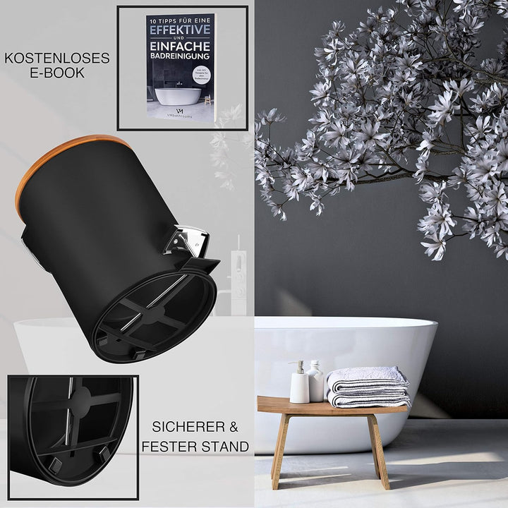 VMbathrooms 3L Kosmetikeimer in edlem schwarzem Design | Tretmülleimer mit Absenkautomatik (Soft Clo