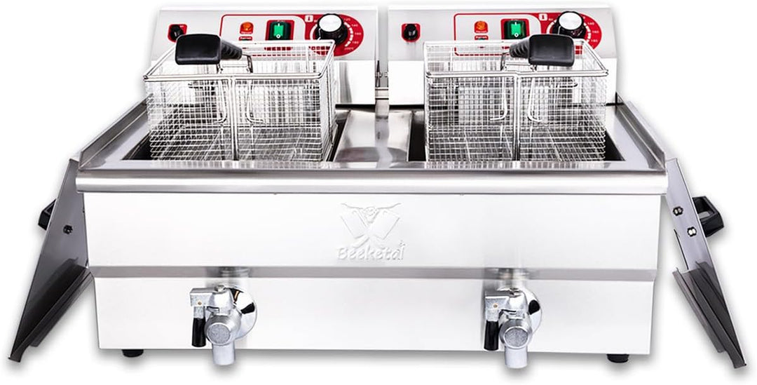 Beeketal 'BWF-132P' Profi Gastronomie Doppel Kaltzonen Fritteuse (2 x 13 Liter Volumen für max. 2 x