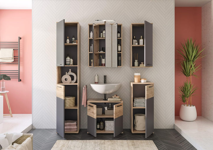 xonox.home X11B8701 Mason Standschrank Bad Grau, Badezimmerschrank Kommode 37 x 87 x 34 cm, Standsch