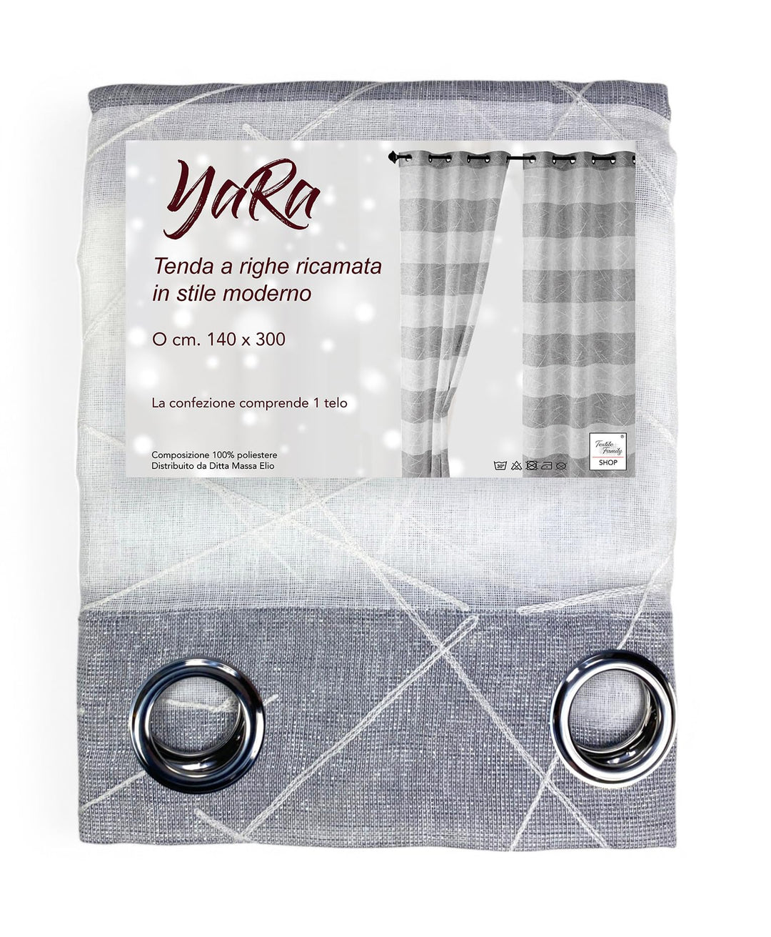 tex Family Vorhang Yara cm 140 x 300 verpackt (grau), Grau