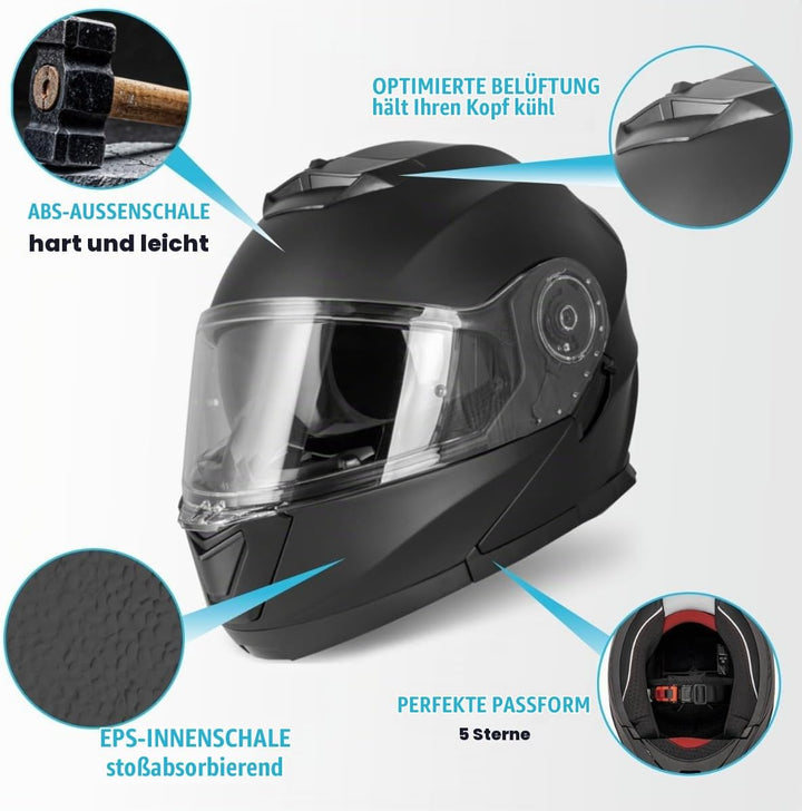 VINZ Santos Klapphelm mit Sonnenblende | ECE 22.06 &amp; PINLOCK vorbereitet | Motorrad Helm Integralhel