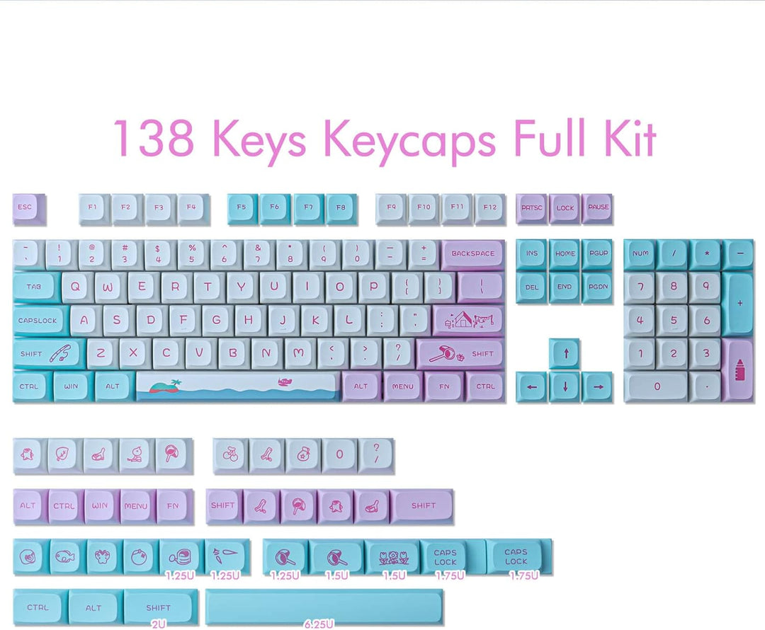 PBT Keycaps 138 Tasten XDA Profile Dye-Sublimation Custom Cute Keycaps für Gateron Cherry MX Schalte