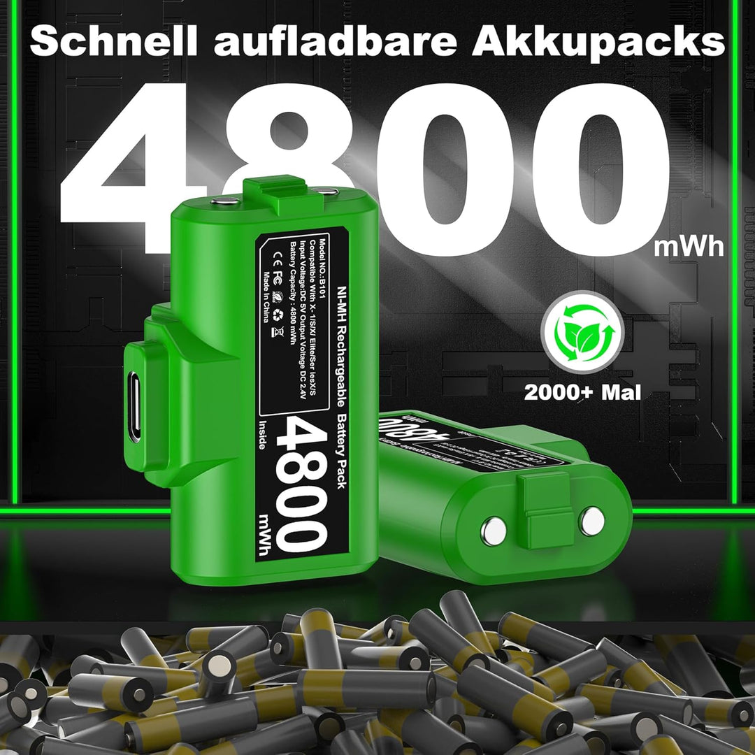 2 x 3600mWh Akku für Xbox Controller, Play & Lade Kit für Xbox Series X Controller, Wiederaufladbare
