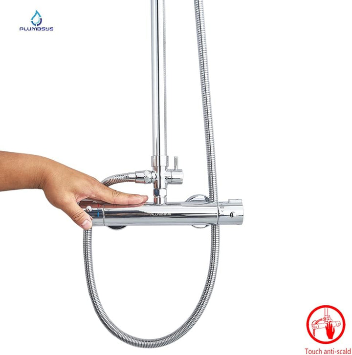 Plumbsys Duschsystem mit Thermostat,9.5” Runde Regendusche mit Thermostat armatur, Handbrause mit 3