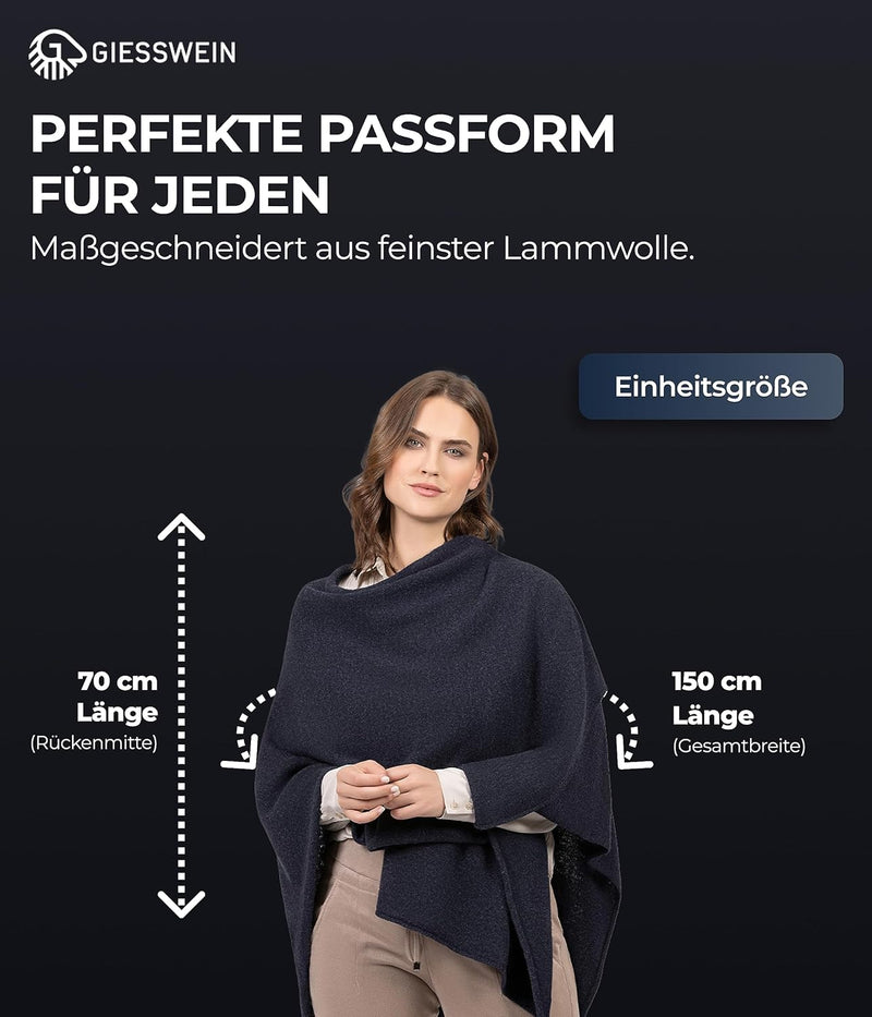 GIESSWEIN Merino Lambswool Cape - Eleganter Feinstrick Überwurf aus Lammwolle, Merinowolle Cape für