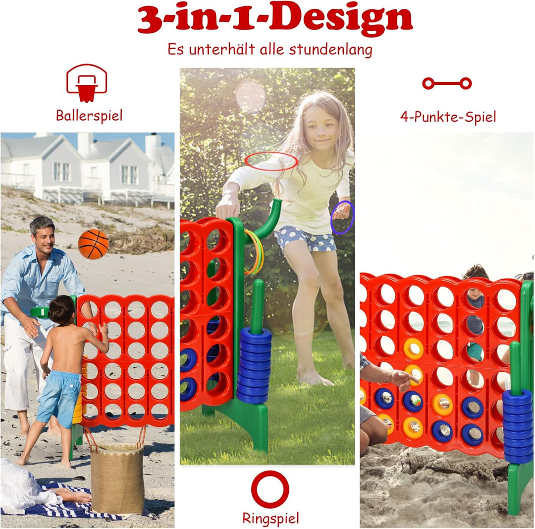 GOPLUS Riesiges 4 Gewinnt Spiel, Strategiespiel mit 42 Ringen, Basketballkorb & Wurfspiel & Schnells