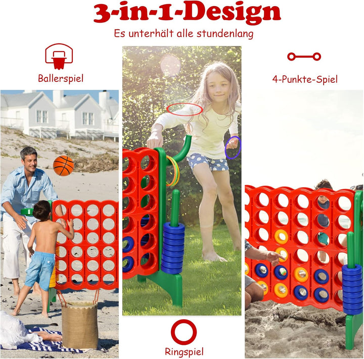 GOPLUS Riesiges 4 Gewinnt Spiel, Strategiespiel mit 42 Ringen, Basketballkorb & Wurfspiel & Schnells