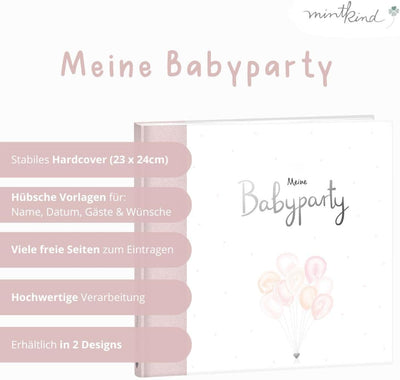 mintkind® Gästebuch "Meine Babyparty" Rosa I Babyparty Geschenk Junge & Mädchen I Baby Shower & Baby
