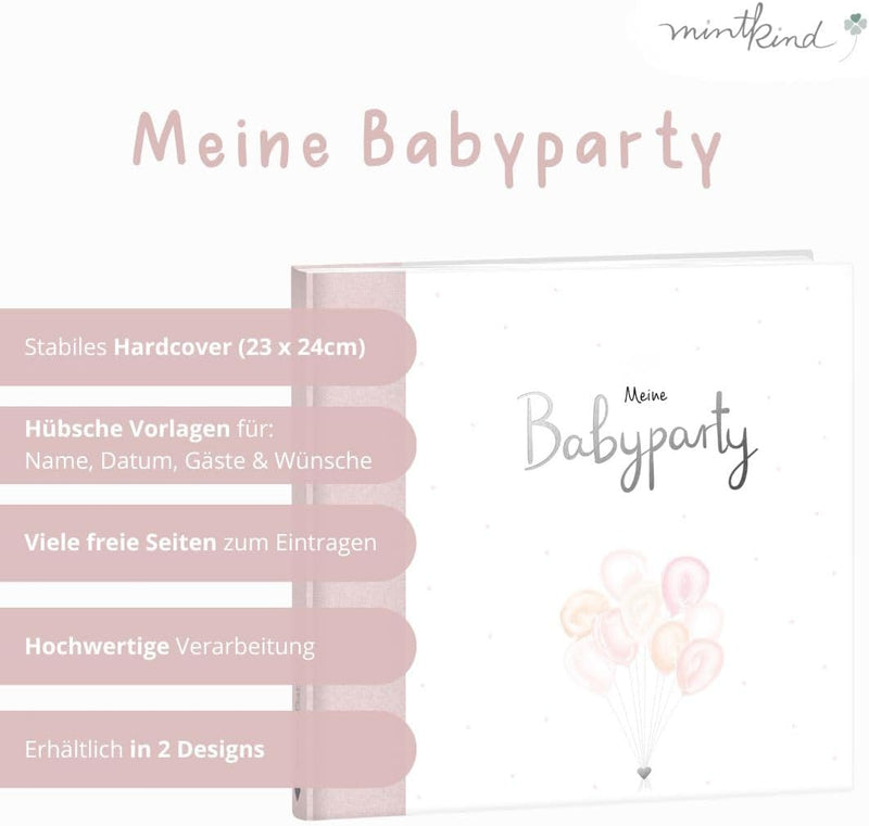 mintkind® Gästebuch "Meine Babyparty" Rosa I Babyparty Geschenk Junge & Mädchen I Baby Shower & Baby