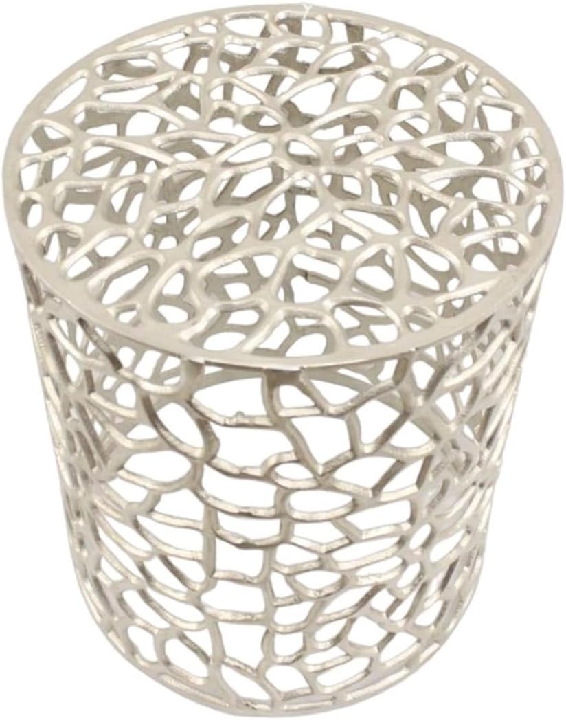 Casa Moro Orientalischer Beistelltisch DILA Mittel Silber Ø 36cm rund aus massiv Aluminium handgegos