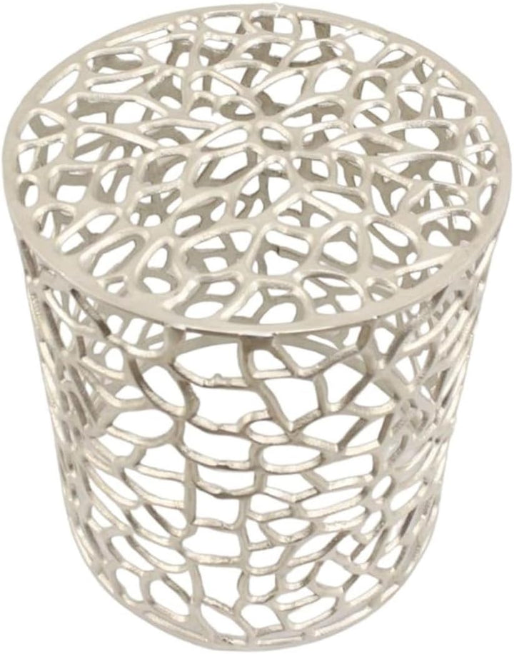 Casa Moro Orientalischer Beistelltisch DILA Mittel Silber Ø 36cm rund aus massiv Aluminium handgegos