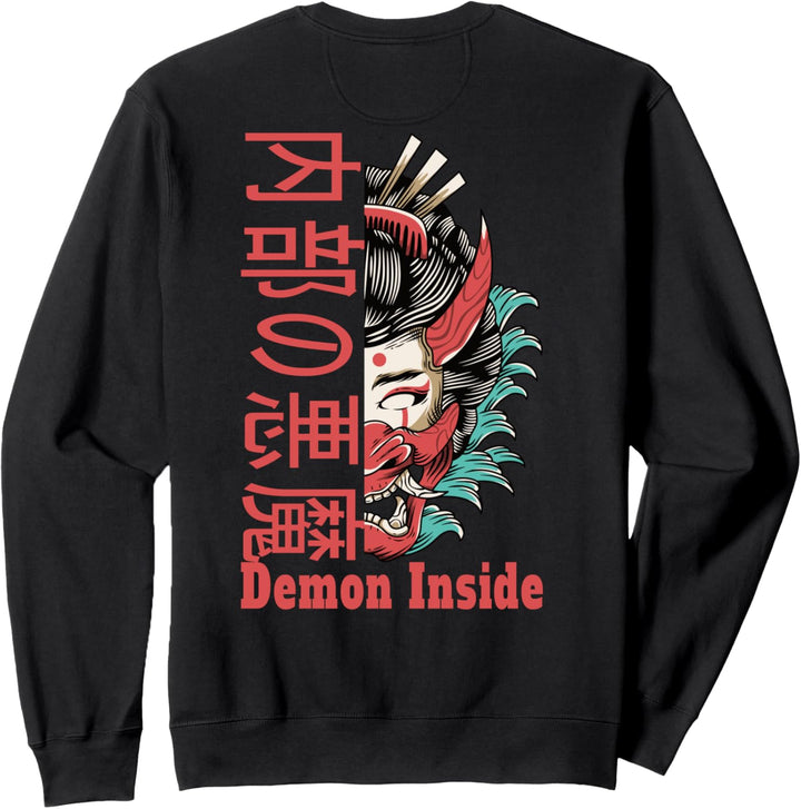 BACKPRINT Demon Inside Japanische Oni Maske Dämon Maske Sweatshirt