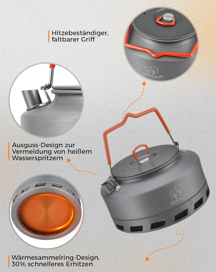 Bulin Camping Wasserkessel 2.2L Grösser Kaffeekanne Wasserkocher 2-3 Personen Kochen Leicht Faltbar