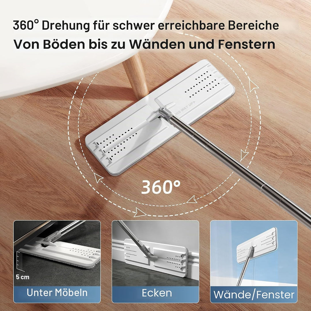 JOYMOOP Wischmopp und Eimer mit Auswringer-Set, Flacher Quetschmopp mit Eimer (X-Large), Staubwische
