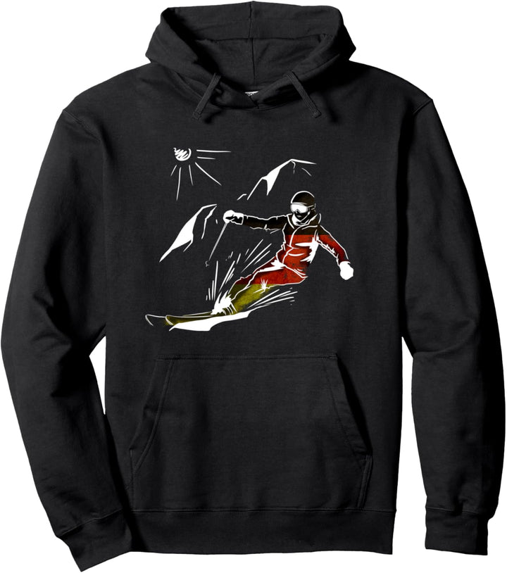 Skifahrer Ski fahren Berge Schnee mit Deutschland Flagge Pullover Hoodie