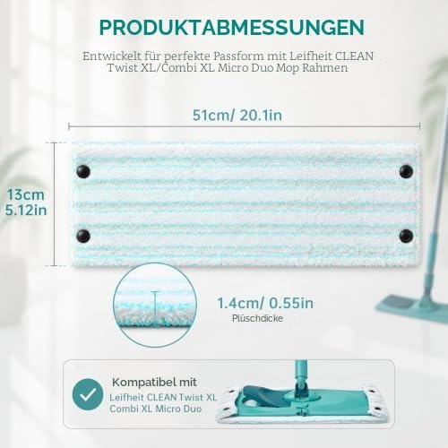 3 Ersatz-Wischbezüge für Leifheit CLEAN Twist XL, Bodenwischer Ersatzbezug für Combi XL Micro Duo, F