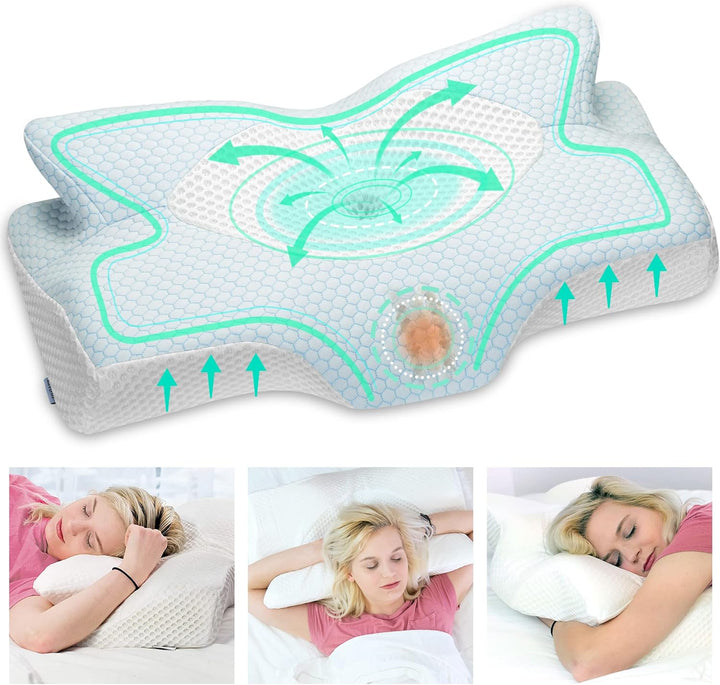 Elviros Zervikale Orthopädisches Kopfkissen aus Memory-Schaum abnehmbares ergonomisches Nackenhörnch