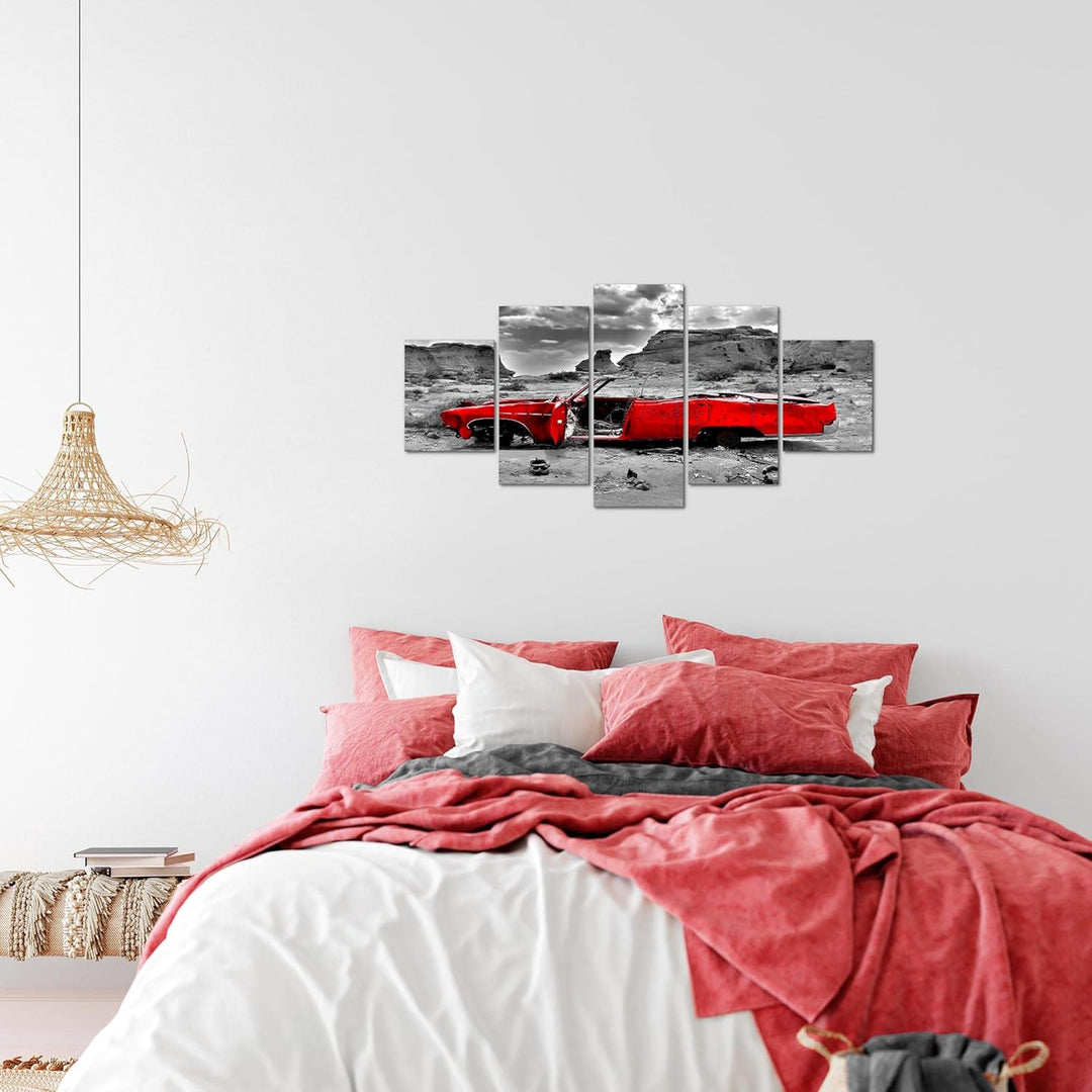 Runa Art Wandbilder Auto Grand Canyon 5 Teilig Bild auf Vlies Leinwand Deko Wohnzimmer Vintage Grau