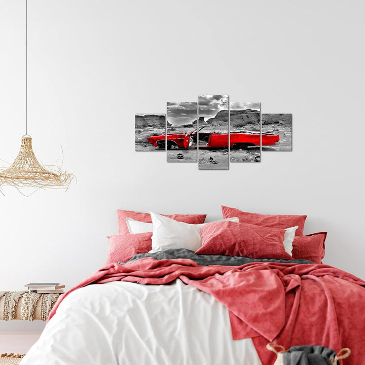 Runa Art Wandbilder Auto Grand Canyon 5 Teilig Bild auf Vlies Leinwand Deko Wohnzimmer Vintage Grau