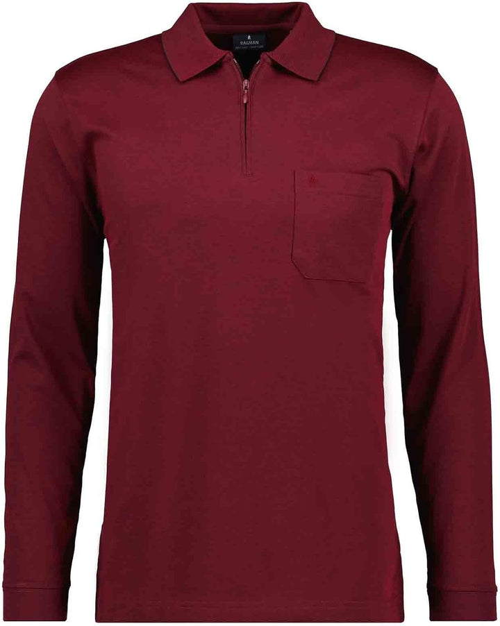 RAGMAN Herren Softknit-Poloshirt Langarm mit Zip M Rot-060, M Rot-060